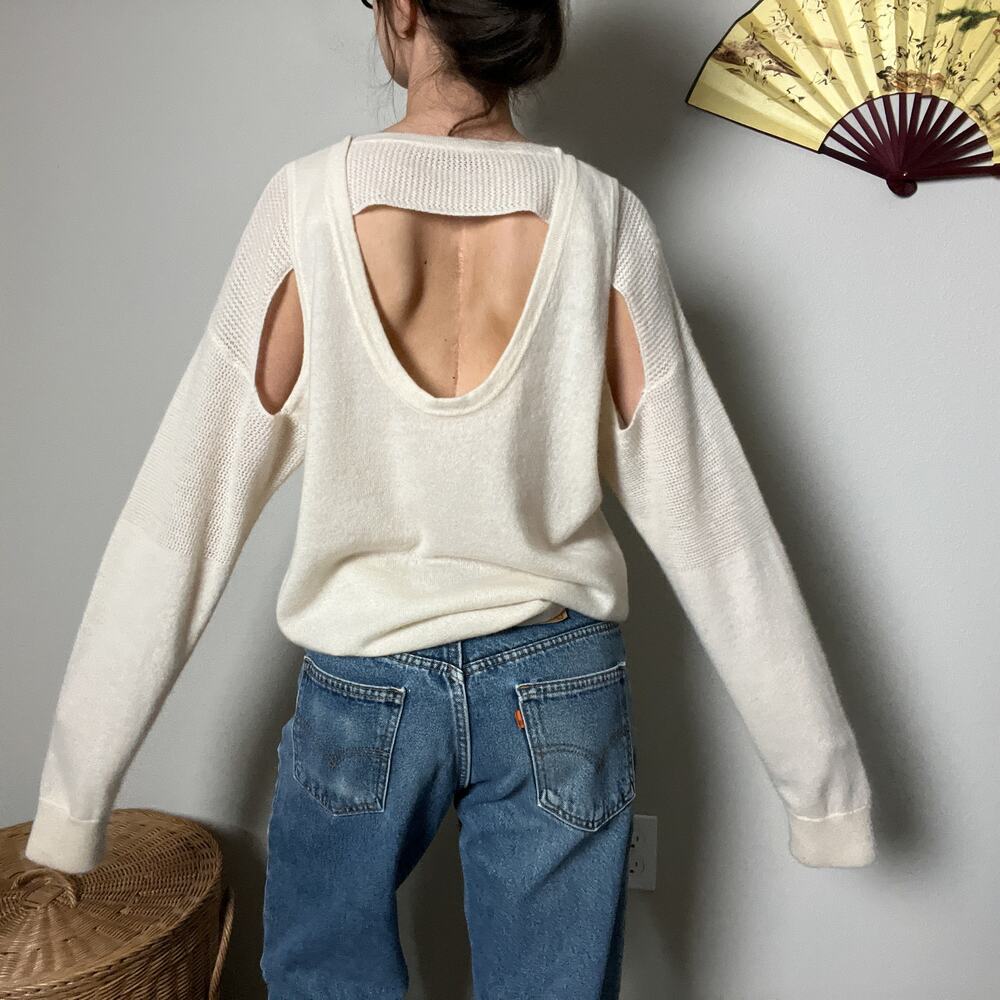 crush cashmere cream cashmere oversized back cutout sweater
